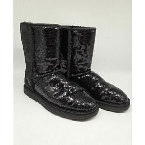 UGG Women 3161 Classic Short Sequin Black Sparkle Boots Size 8